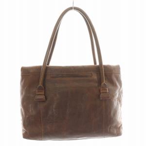 genten アストロ トートバッグ ハンドバッグ レザー ロゴ 型押し 茶 ブラウン