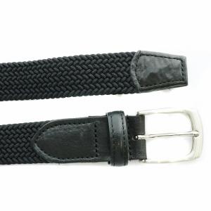 Brooks Brothers メッシュベルト バックル レザー 切替 編み込み 黒 ブラック