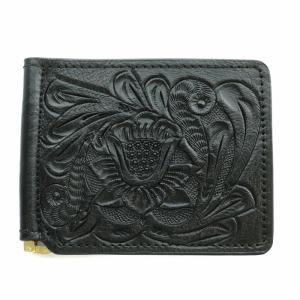 MoneyClip wallet マネークリップウォレット 二つ折り財布 コンパクト レザー 牛革 F 黒 ブラック