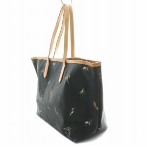 russet WOODLANDER トートバッグ ハンドバッグ 切替 総柄 馬 ホース ポーチ付き 黒 ブラック 茶