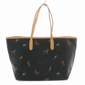 russet WOODLANDER トートバッグ ハンドバッグ 切替 総柄 馬 ホース ポーチ付き 黒 ブラック 茶