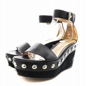 サンダル ストラップ ウェッジソール スタッズ レザー スエード 35.5 22.5cm 黒 ブラック