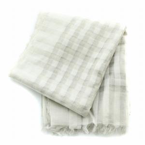 Faliero Sarti ストール フリンジ シアー シースルー ブロックチェック柄 シルク混 グレー 白 ホワイト