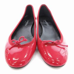Repetto チャンキーヒールエナメルバレエシューズ パンプス スリッポン リボン 37 23.5?24cm 赤 レッド SH OF