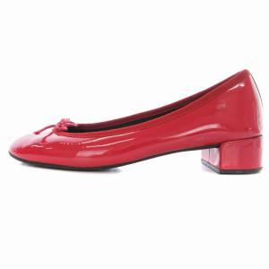 Repetto チャンキーヒールエナメルバレエシューズ パンプス スリッポン リボン 37 23.5?24cm 赤 レッド SH OF