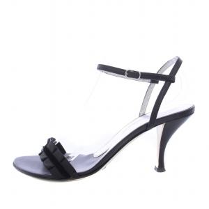 サンダル ハイヒール リボン ストラップ レザー 37.5 24.5cm 黒 ブラック /BM OF