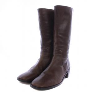 MARGARET HOWELL ロングブーツ チャンキーヒール レザー 24.5cm 茶 ブラウン 2113