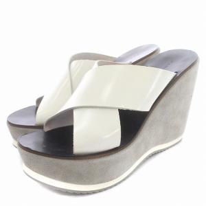 サンダル ウェッジソール レザー スエード 37 23.5cm 白 ホワイト /G