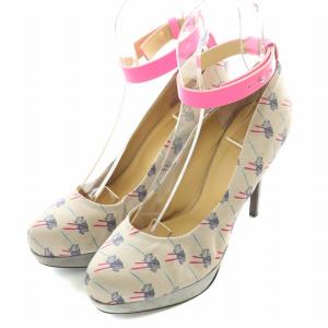 ストラップパンプス アンクル アーモンドトゥ ハイヒール プラットフォーム 厚底 サテン 総柄 S 26cm