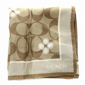 COACH スカーフ シルク シグネチャー ロゴ 総柄 茶 ブラウン