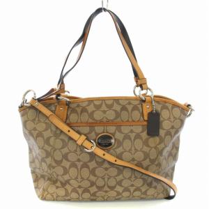 シグネチャー PVC レザー トートバッグ ショルダーバッグ ベージュ F19817 /TK OF SH