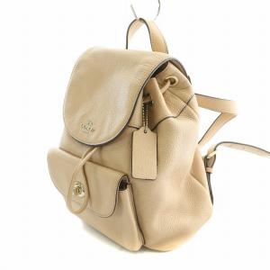 COACH リュックサック デイパック レザー ロゴチャーム 装飾 ピンクベージュ F37621