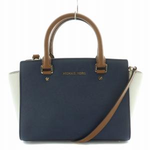 2WAY ハンドバッグ ショルダーバッグ PVC ロゴ 装飾 紺 ネイビー 白 ホワイト 茶 ブラウン