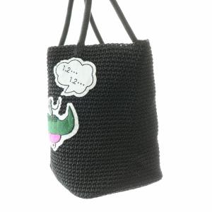 カゴバッグ かごバッグ ハンドバッグ 編み込み ワニ 刺繍 黒 ブラック