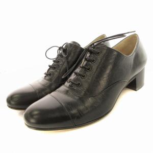 レースアップシューズ パンプス チャンキーヒール 靴 シューズ 22cm 黒 ブラック