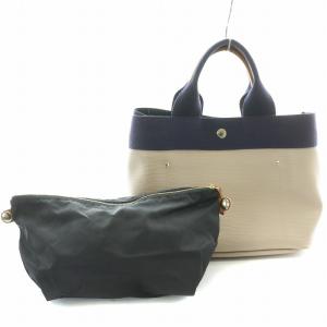 トートバッグ ハンドバッグ ポーチ リプルネオレザー バイカラー 切替 ベージュ 紺 ネイビー /BB