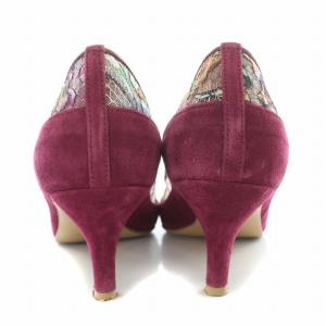 DIANA パンプス ポインテッドトゥ ハイヒール チュール レース スエード 切替 花柄 24cm 紫 パープル