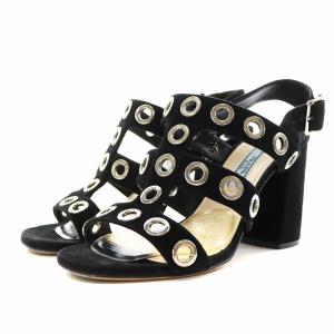 サンダル ストラップ スエード チャンキーヒール 34.5 21.5cm 黒 ブラック /AN1 OF