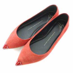 パンプス フラット ポインテッドトゥ スエード エナメル 切替 37 24cm 赤 レッド /BB OF