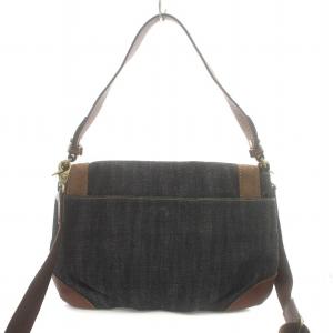 BURBERRY BLUE LABEL ショルダーバッグ ハンドバッグ 2WAY フラップ デニム レザー ロゴ 黒 ブラック 茶 ブラウン