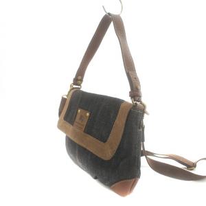 BURBERRY BLUE LABEL ショルダーバッグ ハンドバッグ 2WAY フラップ デニム レザー ロゴ 黒 ブラック 茶 ブラウン
