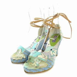 サンダル エスパドリーユ ウェッジソール プッチ柄 レースアップ 編み上げ 36 23cm 水色 /EA