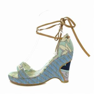 Emilio Pucci サンダル エスパドリーユ ウェッジソール プッチ柄 レースアップ 編み上げ 36 23cm 水色 /EA