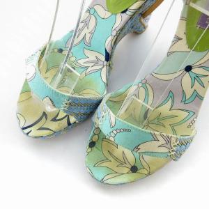 Emilio Pucci サンダル エスパドリーユ ウェッジソール プッチ柄 レースアップ 編み上げ 36 23cm 水色 /EA