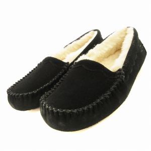 scalloped moc モカシンシューズ ローファー ムートン 裏ボア 靴 22cm US5 黒 ブラック