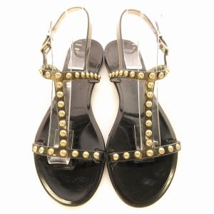 GIVENCHY スタッズ ラバー ストラップローヒールサンダル T字ストラップ フラットシューズ 靴 37 24cm 黒