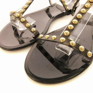 GIVENCHY スタッズ ラバー ストラップローヒールサンダル T字ストラップ フラットシューズ 靴 37 24cm 黒