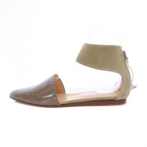 VER フラットパンプス ポインテッドトゥ エナメル スエード 39 26cm ベージュ S-3387