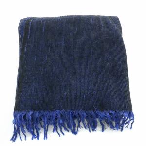 ISSEY MIYAKE MEN マフラー フリンジ バイカラー ストレッチ ウール混 黒 ブラック 青 ブルー