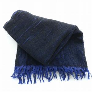 ISSEY MIYAKE MEN マフラー フリンジ バイカラー ストレッチ ウール混 黒 ブラック 青 ブルー