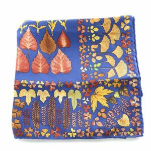 GUCCI スカーフ シルク 落ち葉柄 総柄 青 ブルー マルチカラー