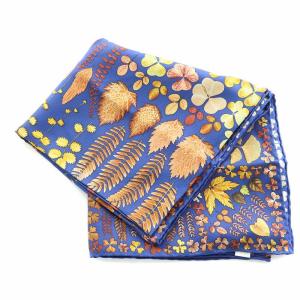 GUCCI スカーフ シルク 落ち葉柄 総柄 青 ブルー マルチカラー