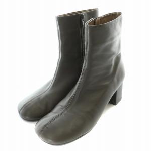 Adam et Rope' 23AW ラムレザーミドルブーツ ショートブーツ スクエアトゥ チャンキーヒール 23.5cm ダークブラウン