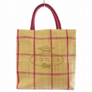 VIVID MARCHE トートバッグ ハンドバッグ チェック柄 ロゴ ラフィア ピンク ベージュ /AN29