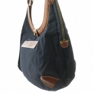 Felisi ハンドバッグ サークルハンドル ナイロン レザー 切替 ロゴ 紺 ネイビー 茶 ブラウン