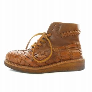 ハイカットスニーカー シューズ 厚底 レザー 編み込み S 23cm 茶 ブラウン /BB OF