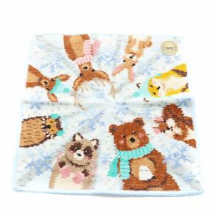 ウィンターアニマルズ ウォッシュタオル ハンカチ 水色 ライトブルー /AN1