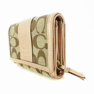COACH シグネチャー 二つ折り財布 小銭入れあり ミニウォレット 総柄 キャンバス ベージュ ピンク