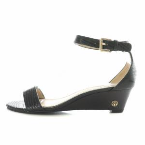 TORY BURCH ストラップサンダル アンクル ウェッジソール レザー ロゴ 装飾 US5 22cm 黒 ブラック /BB