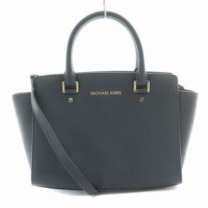 2WAY ハンドバッグ ショルダーバッグ PVCレザー ロゴ 装飾 紺 ネイビー /BB GY18