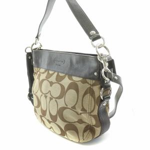 COACH 2WAY ショルダーバッグ ワンショルダー シグネチャー キャンバス レザー 切替 ロゴチャーム 茶 ブラウン ベージュ F14708