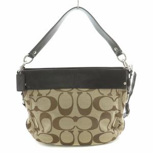 COACH 2WAY ショルダーバッグ ワンショルダー シグネチャー キャンバス レザー 切替 ロゴチャーム 茶 ブラウン ベージュ F14708