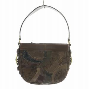 COACH ワンショルダーバッグ ハンドバッグ キャンバス レザー 切替 シグネチャー ロゴチャーム 茶 ブラウン 41886