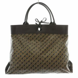 GHERARDINI トートバッグ ハンドバッグ モノグラム ロゴ 総柄 茶 ブラウン