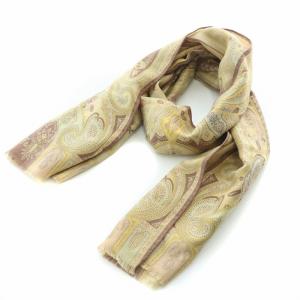 ストール ウール シルク混 ペイズリー柄 総柄 ロゴ 茶 ブラウン /BB GY18