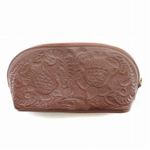 ポーチ 小物入れ レザー 型押し 茶 ブラウン